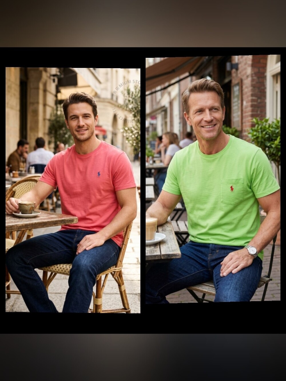 Lot of (2) Polo by Ralph Lauren tee shirt with logo Green and Coral Size Large